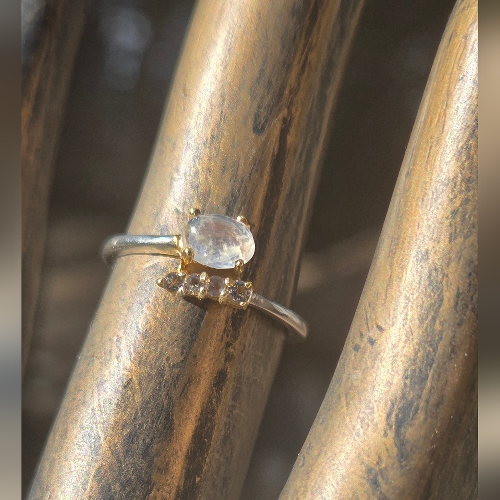 Moonstone & Topaz Natural Gemstone Sterling & Gold Ring Sz7 - Picture 5 of 10